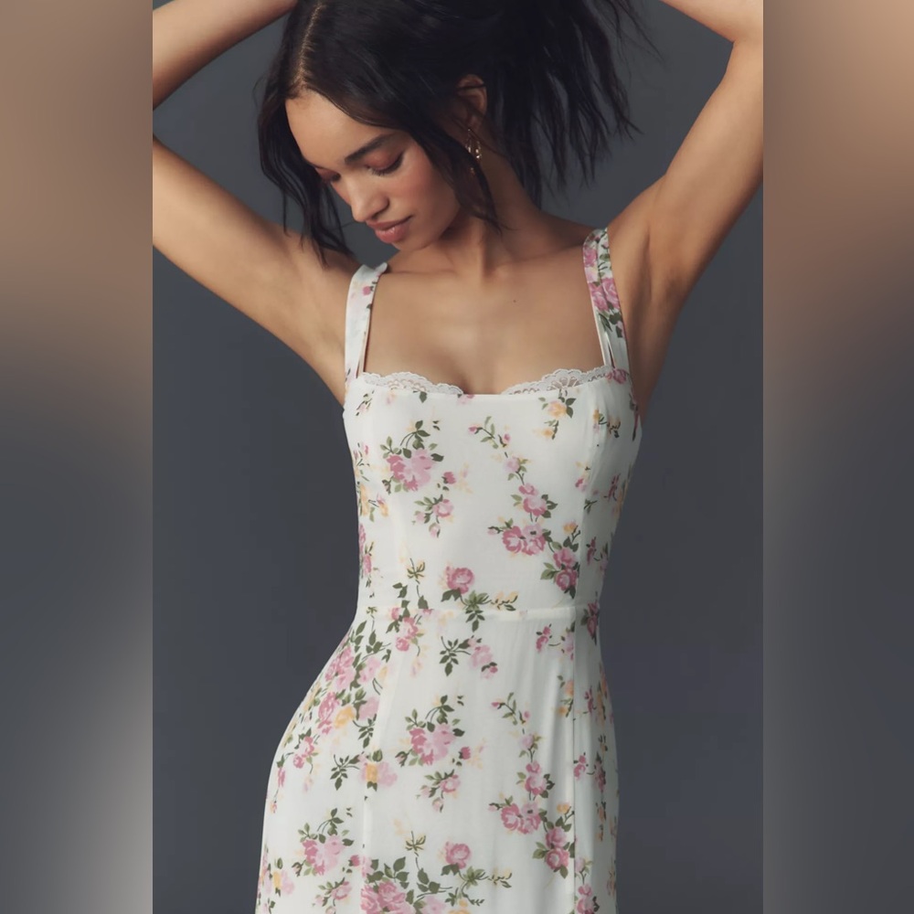 (NWOT) Reformation Ivory Midi Dress with Rose Floral Pattern